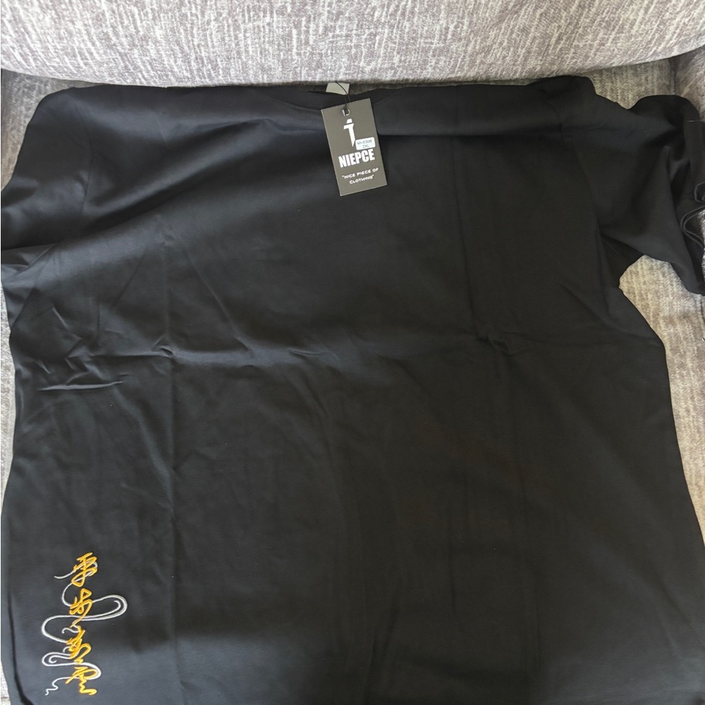 Size - XXL NIEPCE- Black T-Shirt with Gold Embroidery of Tiger